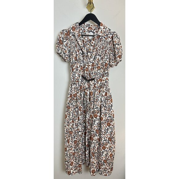 ANTHROPOLOGIE Maeve Short-Sleeve Belted Midi Shirt Dress in Neutral Size Medium - Picture 4 of 14